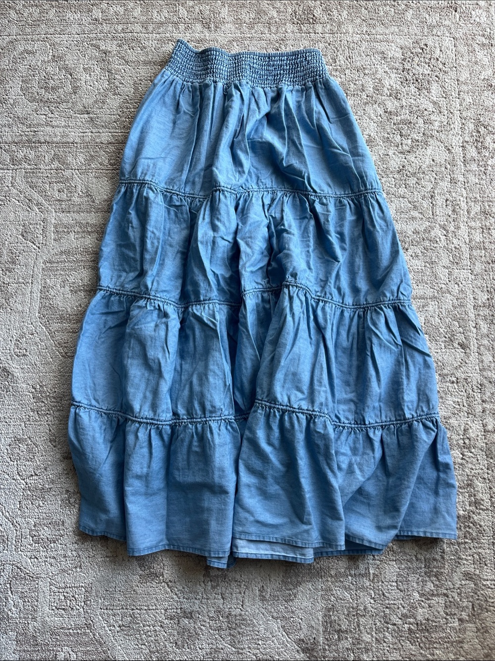 Light Blue Tiered Maxi Skirt with Smocked Waist
